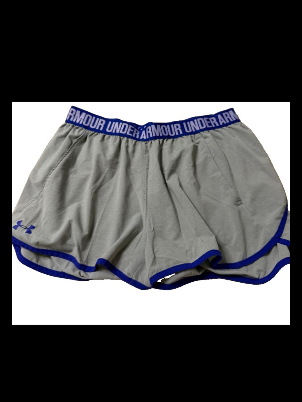 Under Armour Women's Gray Athletic Shorts with Blue Trim medium